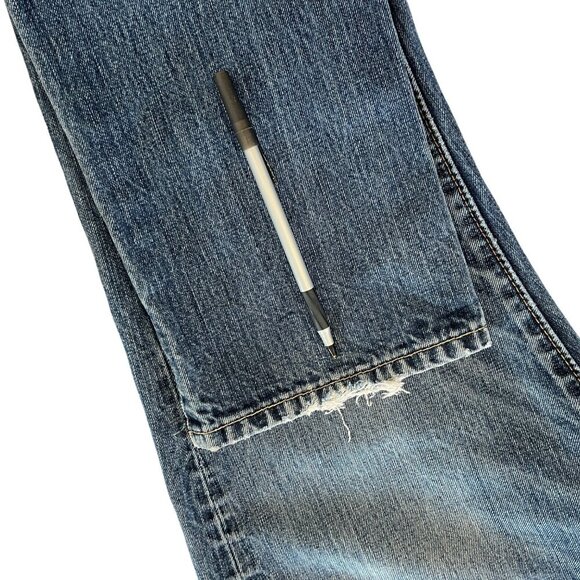Abercrombie Fitch Jeans Mens 34x32 Blue Skinny Button Fly Denim Pants Modified - Picture 9 of 12